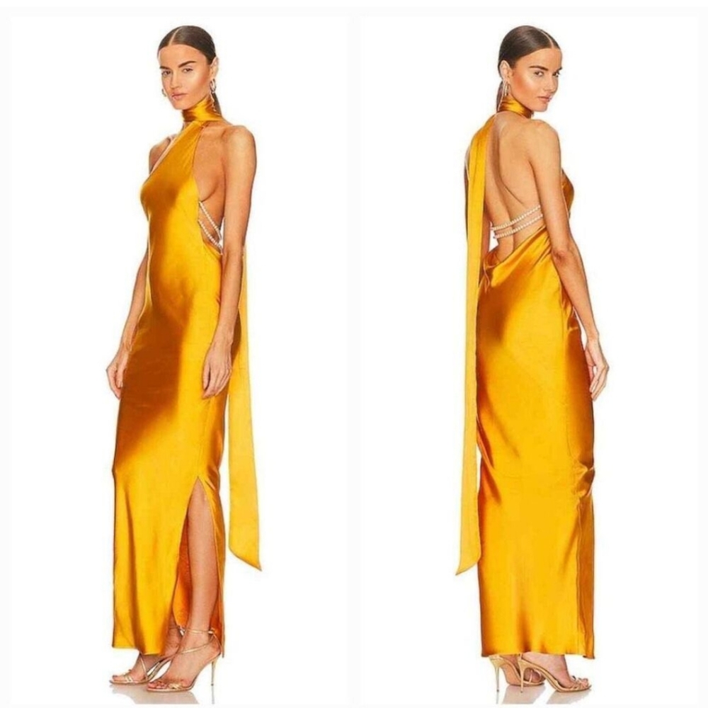 2S. NWT KHANUMS X REVOLVE KARA PEARL TRIM MAXI DRESS
